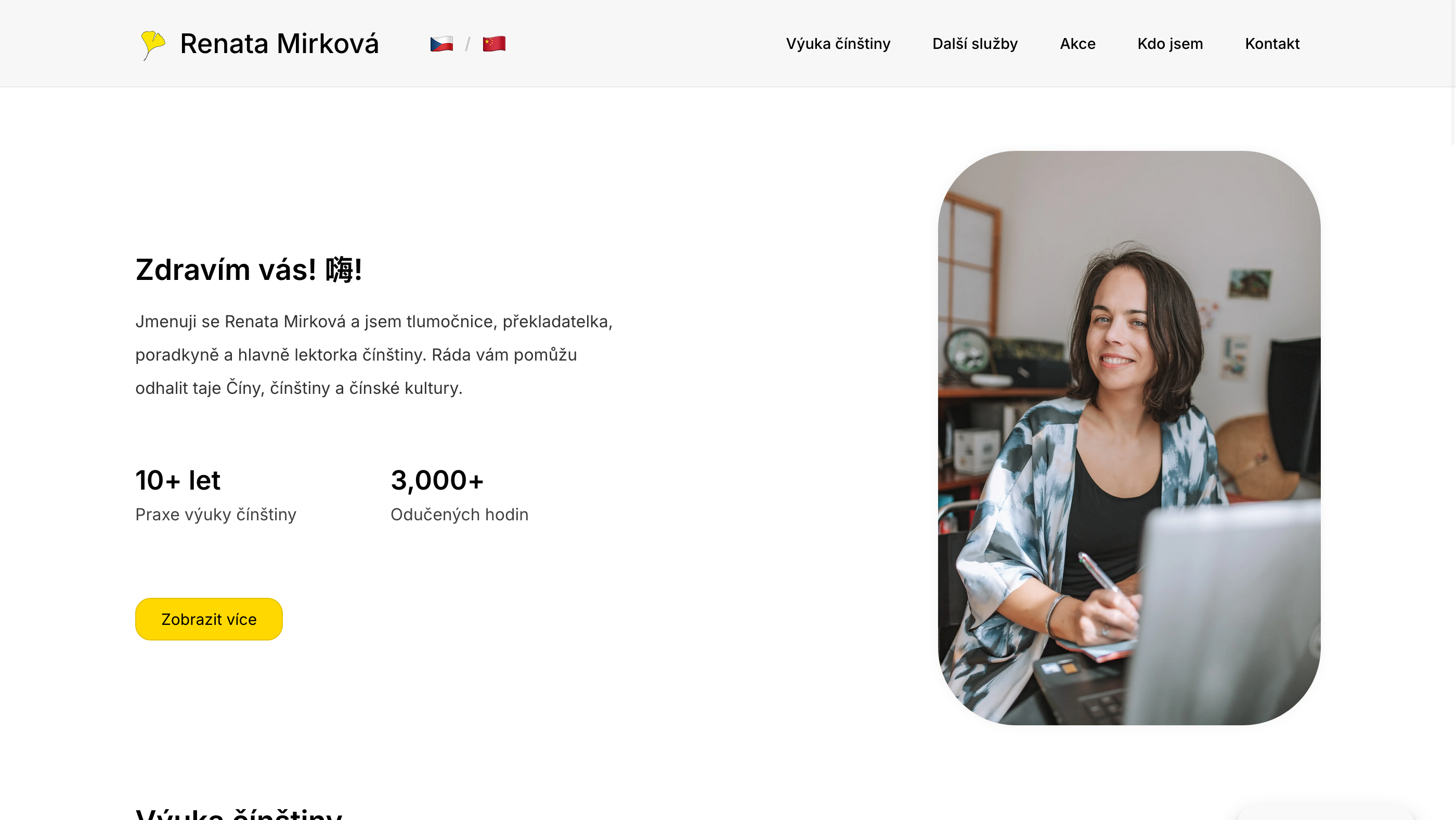 Osobní web a E-shop pro lektorku mandarínštiny