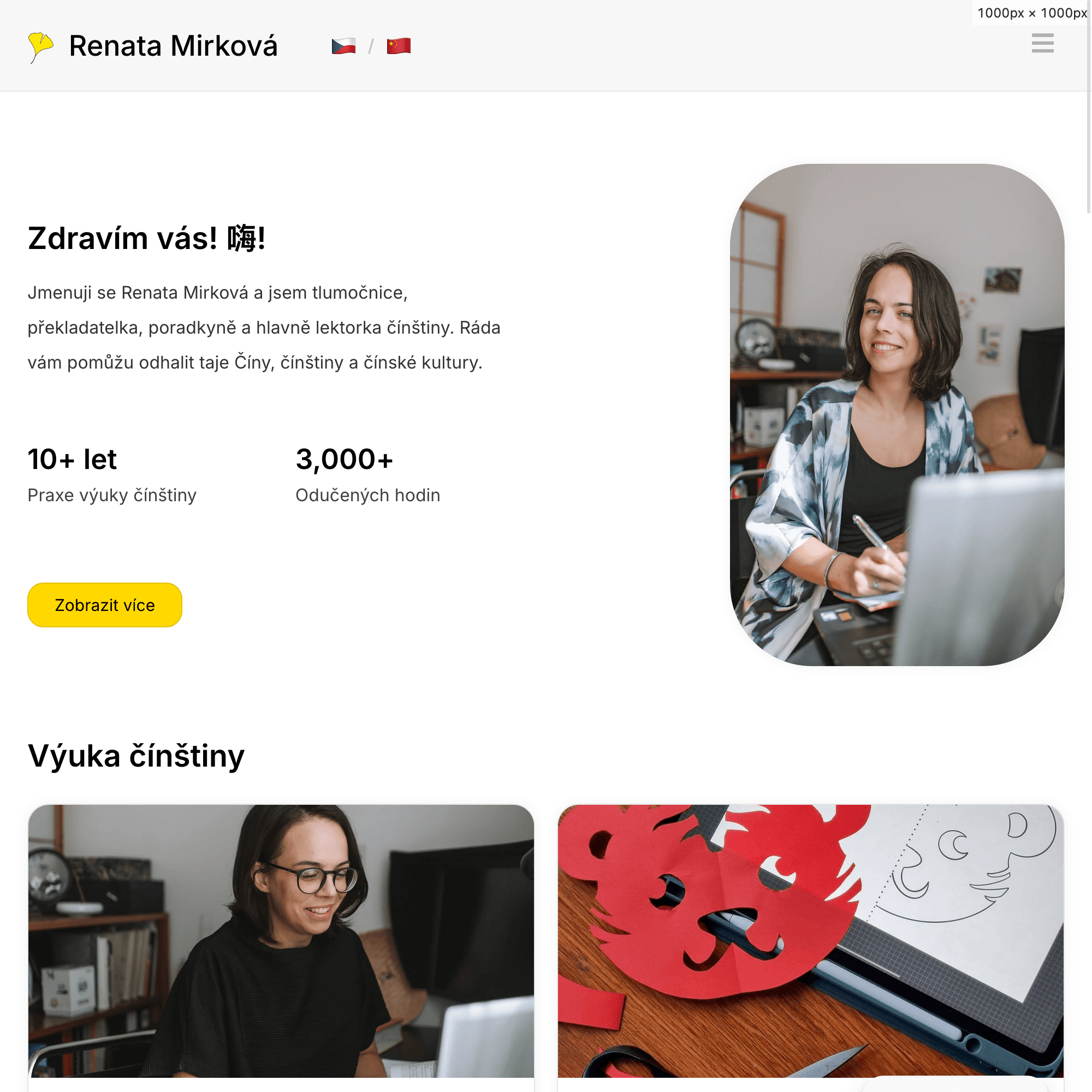 Osobní web a E-shop pro lektorku mandarínštiny
